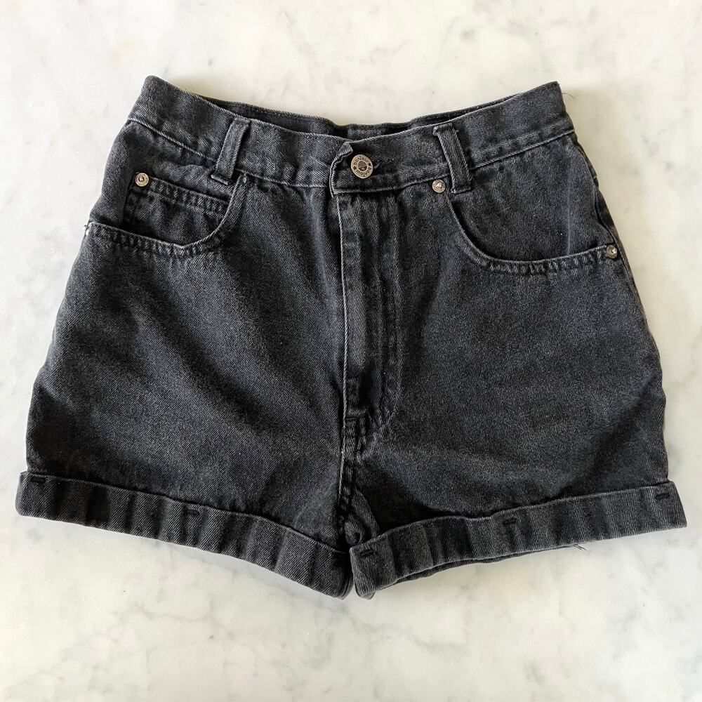 Vintage 90s Black High Waisted Denim Jean Shorts by Bonjour / 26" Waist